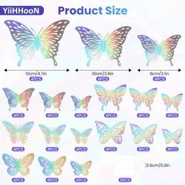 72 Pcs 3D Butterfly Wall Decor, 3D Laser Butterfly Wall Stickers with Sticky Dots, 6 Styles Butterfly Wall Decals Butterfly Decoration Butterfly Stickers for Home Wall Party Décor