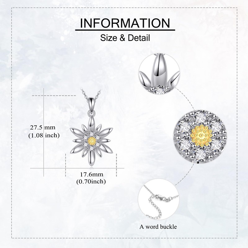 UCADRIT Edelweiss Jewelry Sterling Silver Edelweiss Necklace Flower Pendant White