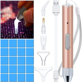 Diamond Painting Pen Point Drill Pen with Light 5D DIY Diamond Painting Tool with 20 Pieces Painting Glue Clay 5 Pieces Replacement Pen Heads for DIY Painting Craft (Rose Gold)