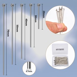 MICROAMOY 100pcs Silver Filled Ball Pins Non Tarnish Craft Earring Bracelet Jewelry Making Accessories Supplies (70mm (2.75in), Silver-Ball Pin)