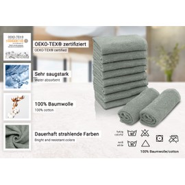 ZOLLNER Set of 10 Flannels, 30 x 30 cm, Cotton, Light Grey