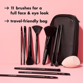 e.l.f. Full Face & Eye Makeup Brush Set, 11 pinceles de maquillaje de base a bronceador, sombra de ojos y más, vegano y libre de crueldad animal