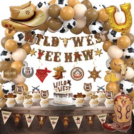 Western Party Decorations - 120PCS cowboy party decorations, Swirls Wild West Banners, Cowboy Boot and Hat Balloons,rodeo party Hanging Swirls for Boys Birthday Western Baby Shower Party Decor