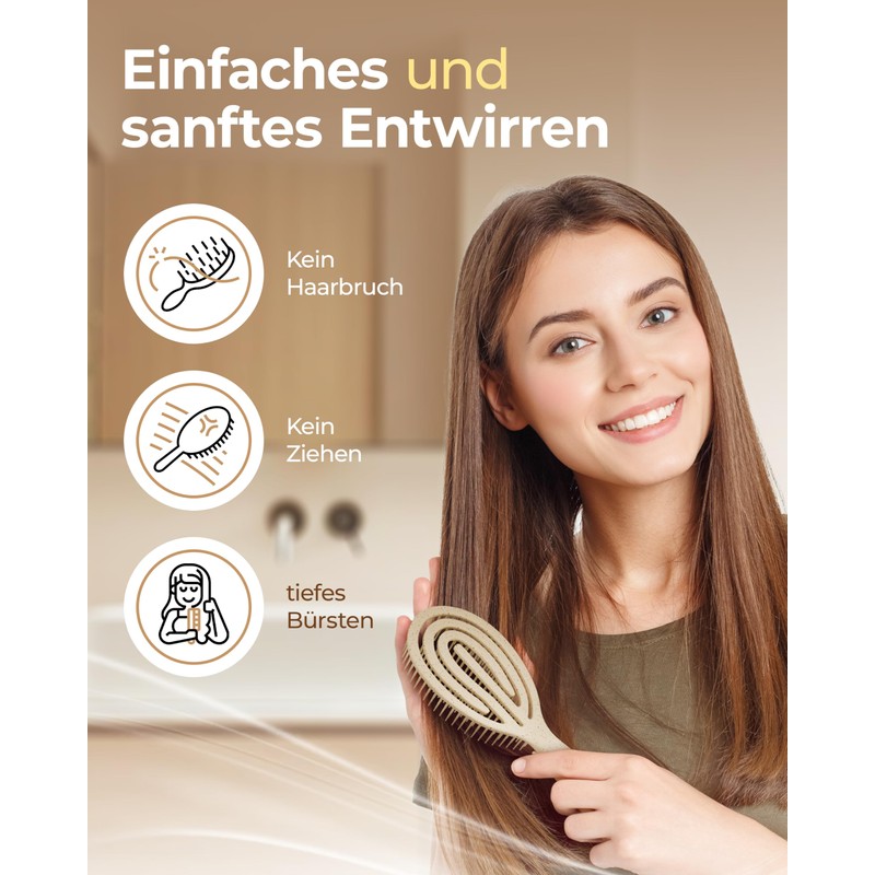 BellaValentino - 100% Biodegradable Wheat Straw Hair Brush - Environmentally