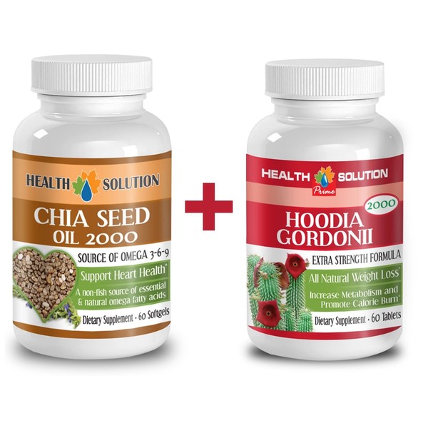 Organic Chia Seeds Oil 2000mg - Omega 3-6-9 + Pure Hoodia Gordoni 2000mg - (1+1)
