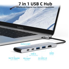 USB C Hub, WALNEW 7 in 1 USB C Docking Station with 4K HDMI,100W PD, 3 5Gbps Data Ports(1 USB-C & 2 USB 3.0),TF/SD Card Reader, USB Hub for Laptop, MacBook Pro/Air/Mac/Dell/HP/ASUS/Acer/Steam Deck