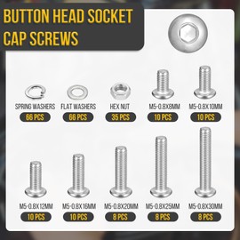 DTGN 231Pcs M5-0.8x8/10/12/16/20/25/30mm Button Head Socket Cap Screws - 304 Stainless Steel Bolt Nut Set Washer Assortment Kit - Good for Road Bicycle, Mountain Bike, Auto