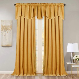 StangH Yellowish Gold Scalloped Velvet Valance, Luxury Gold Wavy Window Treatments for Kitchen, Decorative Rod Pocket Short Drapes for Farmhouse, 52x18 Inch, 1 Panel