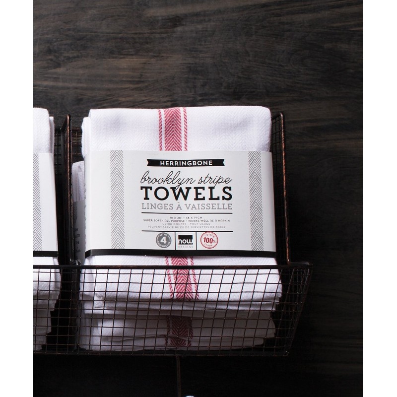 Now Designs Teatowel Set of Four, Brooklyn Stripe Poppy