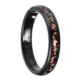 VAKKI 4mm Domed Crushed Opal Wedding Rings Black Tungsten Carbide Engagement Band Size R
