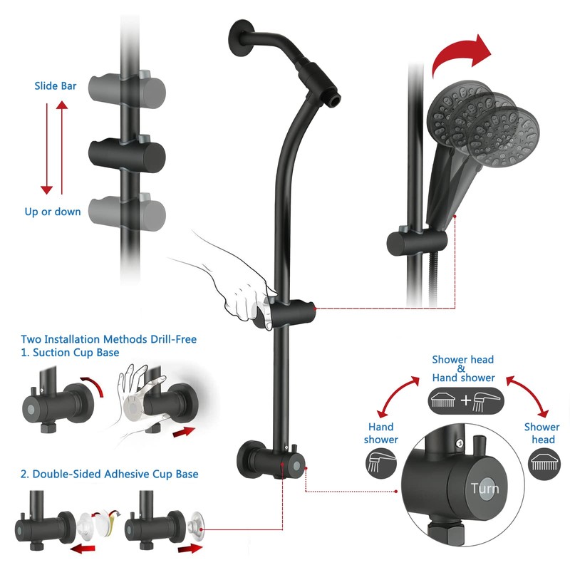 UCLIMAA High Pressure 48-Settings Shower Head with Handheld Shower,Drill-Free 3-Way