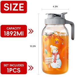 Glass Mason Jar Pitcher, 64 oz Wide Mouth Jug with Pour Spout Handle Lid for Cold Brew Coffee, Ice Beverage, Iced Juice, Lemonade, Sun Tea, Fruit Drinks Container,(Christmas,Grey)