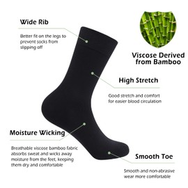 SERISIMPLE Viscose Bamboo Dress Men Sock Thin Soft Crew Anti Odor Lightweight Sock Breathable Comfort Cool soft Sock 5 Pairs (US, Alpha, X-Large, Regular, Regular, Black)