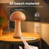 LONRISWAY Small Wood Mushroom Lamp, LED Cordless Bedside Touch Lamp,