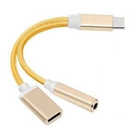 Unbranded Type C to 3.5 mm and Charger Headphone 2 in 1 Audio Jack USB C Cable Adapter  - Gold