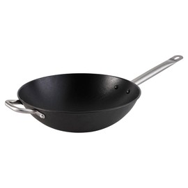 Imusa LCI-19008 USA 14" Light Cast Iron Wok Pre-seasoned Non-Stick with Stainless Steel Handles Cookware, Black