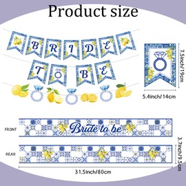 Hokinaa Lemon Bridal Shower Decorations - 4 Pcs Pre-Strung Amalfi Coast Bride To Be Banner Set, Blue Tiles Yellow Capri Lemon Party Sash, Mediterranean Citrus Fruit Theme Bachelorette Party Supplies