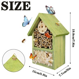 Wooden Insect House – Hanging Bee House Outdoor Solitary Bee Hive for Garden, Natural Beneficial Insect Habitat for Butterfly & Ladybirds Easy to Hang (Light Green)