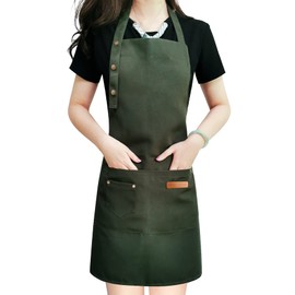 Delantal para Hombres y Mujeres con Correas Ajustables y Bolsillos Grandes, Delantal de Lona de Algodón para Cocina Chef Impermeable Verde