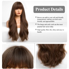 HAIRCUBE Brown Wig with Bangs for Women Brown Long Wavy Hair Wig Wig Curly Wavy Synthetic Wigs for Girls Daily Party Use