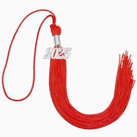 Penta Angel 2025 Graduation Tassel Soft Silky Graduation Cap Tassel Academic Decoration Tassel with Silver 2025 Year Charm for Graduate Cap Hat Party Ceremony Souvenir Gifts (Red)