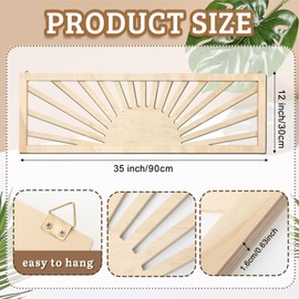 Burbell Wood Sunset Wall Art Long Horizontal Wall Art Decor Boho Sun Wall Art 35'' x 12'' Panoramic Wall Art Large Above Bed Wall Decor for Bedroom Home Living Room Office(Wood Color)