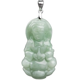 BJIMIDTI Jade Pendant Green Natural Real Buddha Necklace for Women men - Good Luck 925 Silver Chain Amulet Jewelry Gifts