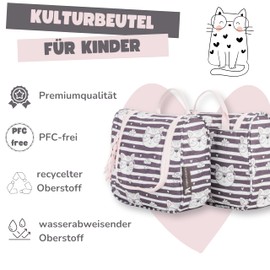 TA Trend Atelier Children's Toiletry Bag, Wash Bag, Sustainable, Wash Bag, Wash Bag for Girls and Boys for Hanging, Stripes - Cat, Sustainable children's toiletry bag