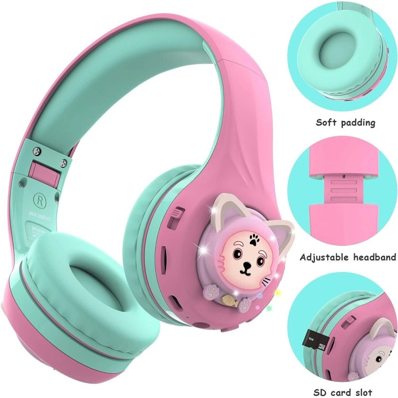 Riwbox Baosilon Cat Kids Headphones LED Light Volume Limited Bluetooth