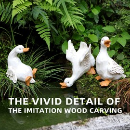 LEGIFO Duck Yard Decorations Outdoor Ornaments Set of 3, Resin Goose Sculpture Statue Front Porch Garden Decor for Outside Imitation Wood Carving, Funny Animal Decorations Fairy Craft Yart Art Decor