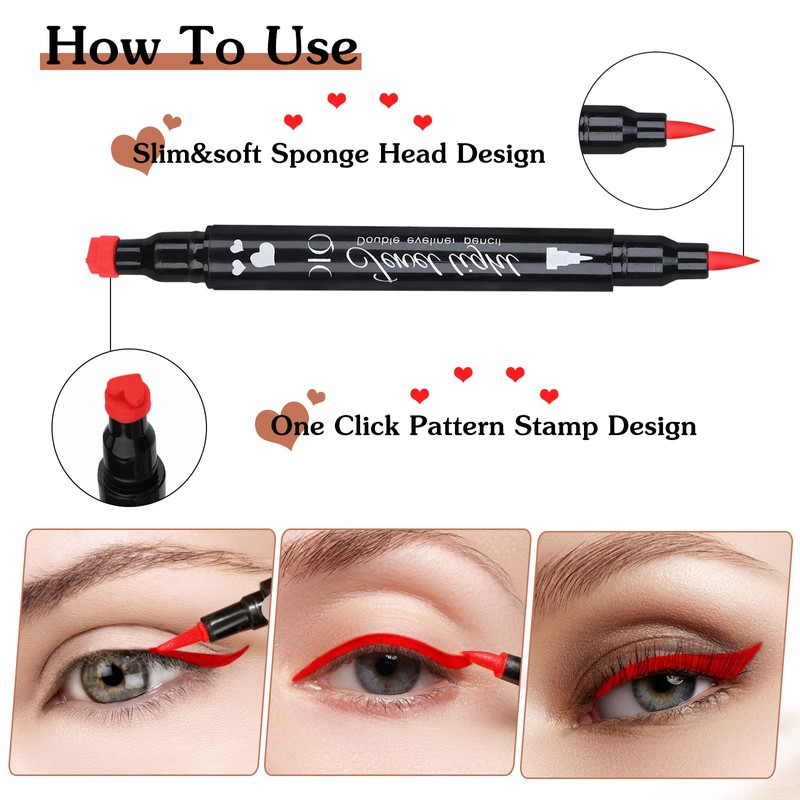 Yuccer Eyeliner Stamp Pen Liquid Eyeliner Waterproof Red Durable Makeup