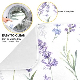 Kcldeci Lavender Flower Dish Drying Mat Kitchen Drying Pad Dish Draining Mat Dish Rack Drainer Pad 18 x 24