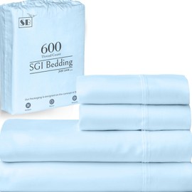 SGI bedding 600 Thread Count 4 Piece 100% Egyptian Cotton Queen Size Sheets Set, 15" Deep Pocket Sheet Set, Premium, Breathable, Soft and Hotel-Quality Luxury Sheets - Light Blue