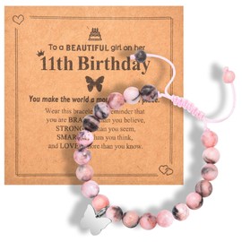 SNORSO 6-13 Year Old Girls Birthday Gifts, Butterfly, Natural Stone Butterfly Bracelet Birthday Gift for Girls Daughter Granddaughter Niece Teens, 11 Year Old Girl Birthday Gifts
