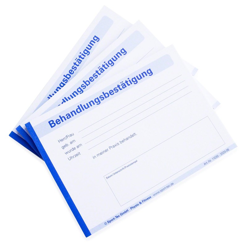 Treatment Confirmation 5 Pads of 50 Sheets Doctor's Practice Physiotherapy