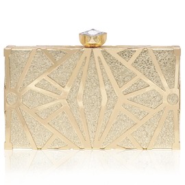 Milisente Women's Clutch Purses Sparkly Burst Skin Evening Bag Evil Eye Metallic Clutch Bag With Heart Diamond(Gold)