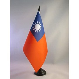 Taiwan Table Flag 5'' x 8'' - Taiwanese Desk Flag 21 x 14 cm - Black plastic stick and base - Drapeau Taiwan AZ FLAG