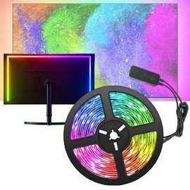 Retroiluminación LED para Monitor, Luz LED para Retroiluminación Controlada por App, Colores de Luz Sincronizado con La Pantalla y La Música, 14 Efectos de Luz Geniales (27 Pulgadas)