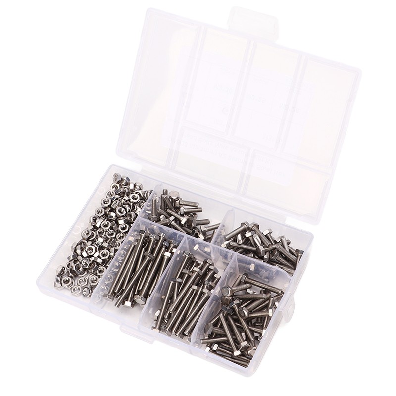 300Pcs M3 Hex Screws Nuts Set with Storage Box Uniform