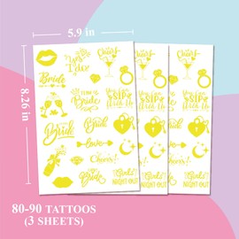Wedding Cheers Bachelorette Temporary Tattoos For Women Men Adults, Gold Metallic Tattoos Girls Bachelor Party Favor Supplies Decoration, Bridesmaid Team Bride Tribe,80+ PCS