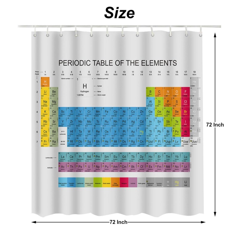 Moslion Periodic Table of The Elements Shower Curtain 72x72 Inch