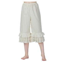 BEAUTELICATE Retro Victorian Wide Pants Lolita Pumpkin Shorts Bloomers Nightgowns Underskirt Girls Vintage Shorts Princess Medieval Sleepwear Cream L, Beige - 3 layers of ruffles