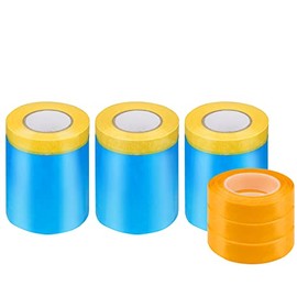 Tape Drape Masking Film Pre-Taped Masking for House Painting Drawing Car Painting Cover Dust Masking Tape (55cm, Blue, 3 Rolls)