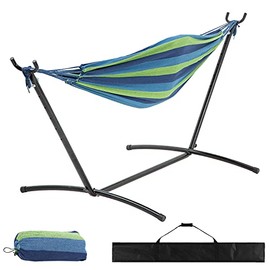 FDW Hammocks 9ft Hammock Stands Portable Hammock Stands Hammocks for Outside with Carrying Bag,Blue