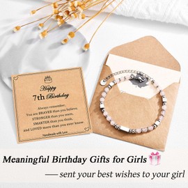 IKIATY 7 Year Old Girl Gifts, Birthday Gifts for 7 Year Old Girl, 7th Birthday Bracelet Gifts for Girls Age 7 Daughter Granddaughter Niece with Happy 7th Birthday Card