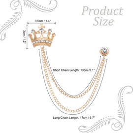 PATIKIL Crown Hanging Chain Brooch Pin Rhinestone Suit Pin Fashion Chris Tarla Perpins Women Men Clothing Dress Bouquet Coat Hat Bag Gold Tone (White)