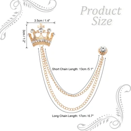 PATIKIL Crown Hanging Chain Brooch Pin Rhinestone Suit Pin Fashion Chris Tarla Perpins Women Men Clothing Dress Bouquet Coat Hat Bag Gold Tone (White)