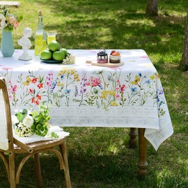 ARTABLE Rectangle Summer Tablecloth Printed Yellow Flower Vintage Summer Floral Patterns Table Cloths for Easter Picnic Outdoor Home Holiday Dining Kitchen (Yellow and Pink Flowers, 52 x 70 Inch)