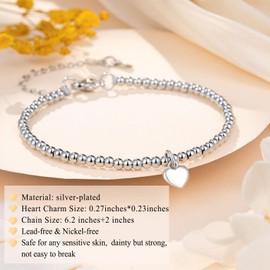 Stocking Stuffers Holiday Outfits for Women 2024 Daughter Bracelet from Dad Sister Bracelet from Sister Heart Charm Bracelet Silver Beaded Bracelet Birthday Christmas Gifts for Sister Daughter Granddaughter(Daughter)