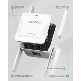 QLOCOM 2025 Newest AX1500 WiFi Extender Booster Blazing-Fast WiFi 6 1500Mbps WiFi Booster Range Extender Dual Band 5.8GHz & 2.4GHz Wireless Internet Booster, 3600 Sq.Ft Coverage, Ethernet Port